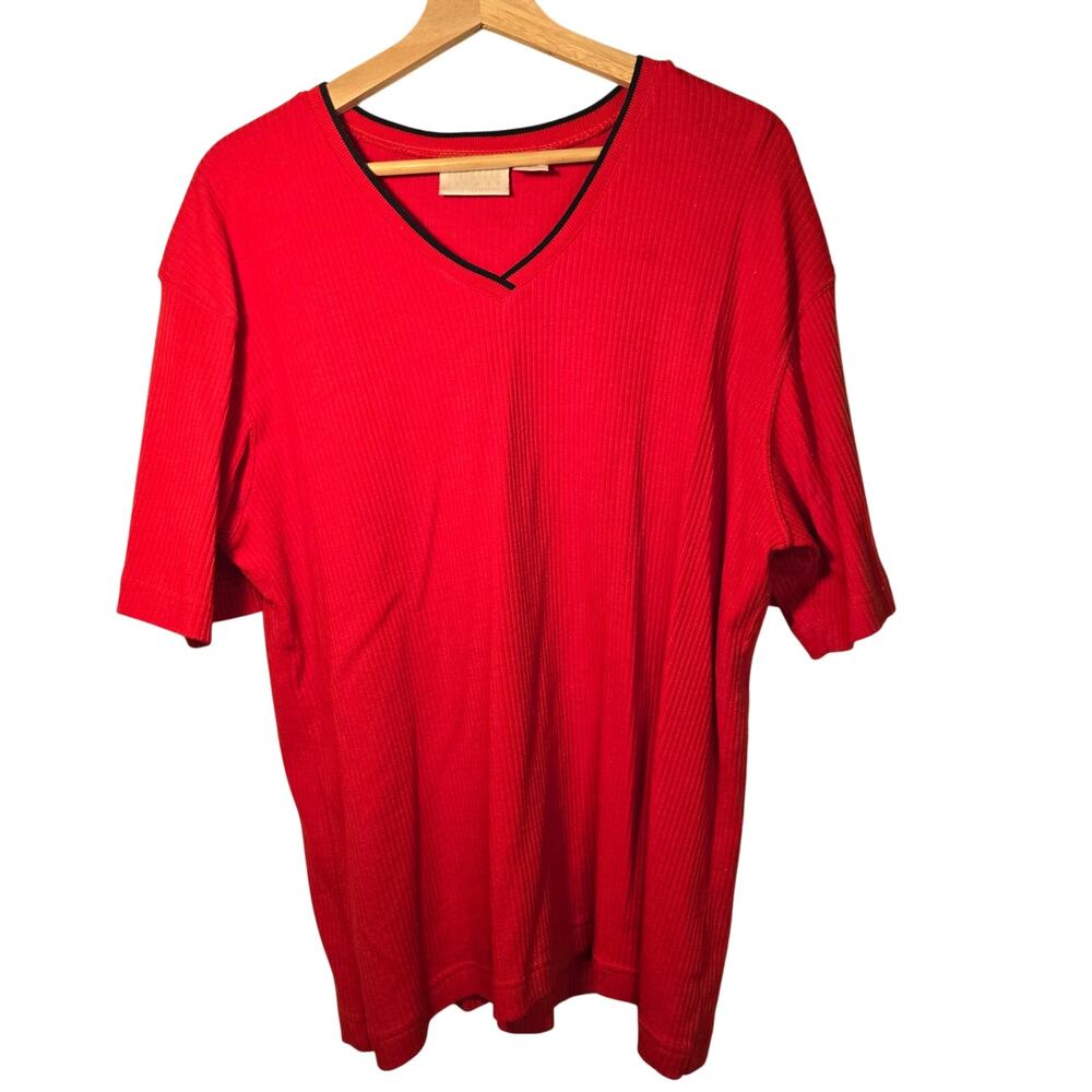 Elisabeth by Liz Claiborne 2X 100% Cotton Red V-Neck Knit Top [0282]